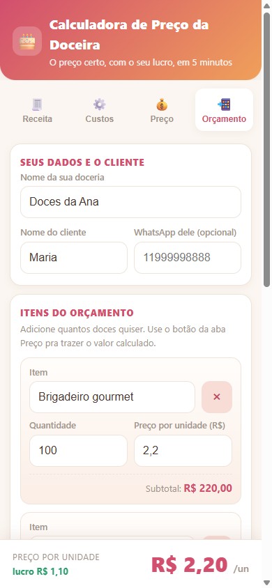 Tela de orçamento