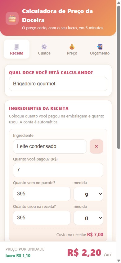 Tela de ingredientes
