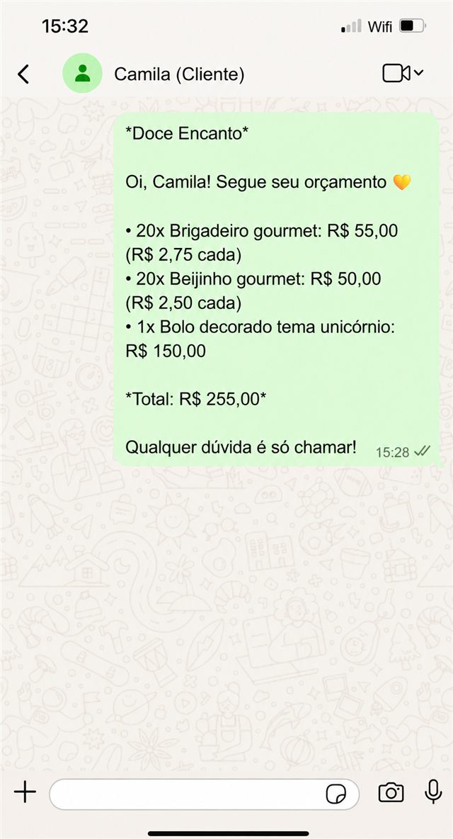 Exemplo de orçamento enviado pelo WhatsApp